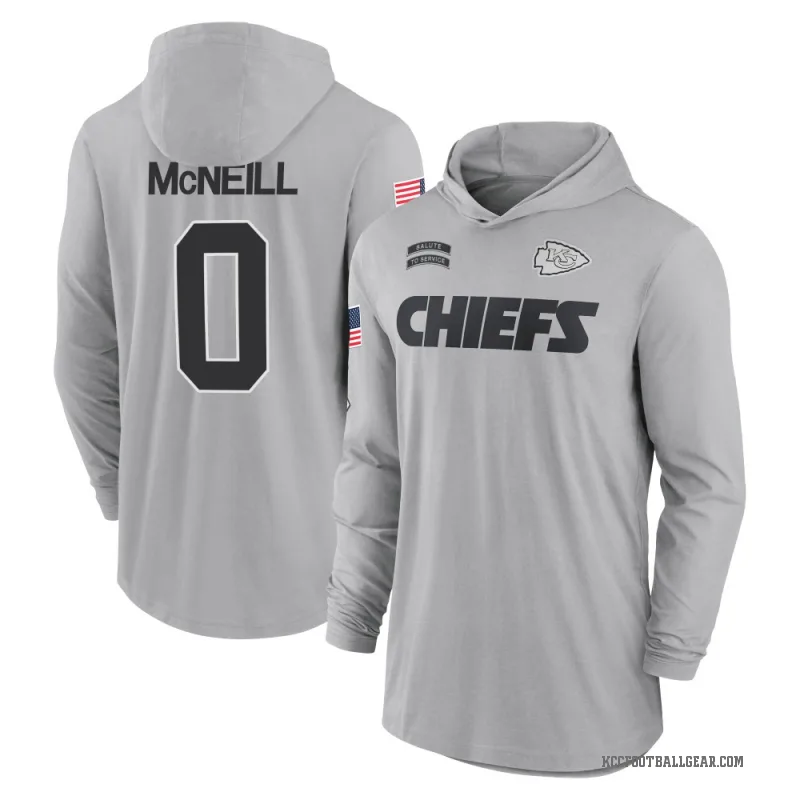 Amari McNeill Youth Gray Kansas City Chiefs 2024 Salute to Service Lightweight Performance Long Sleeve Hooded T-Shirt