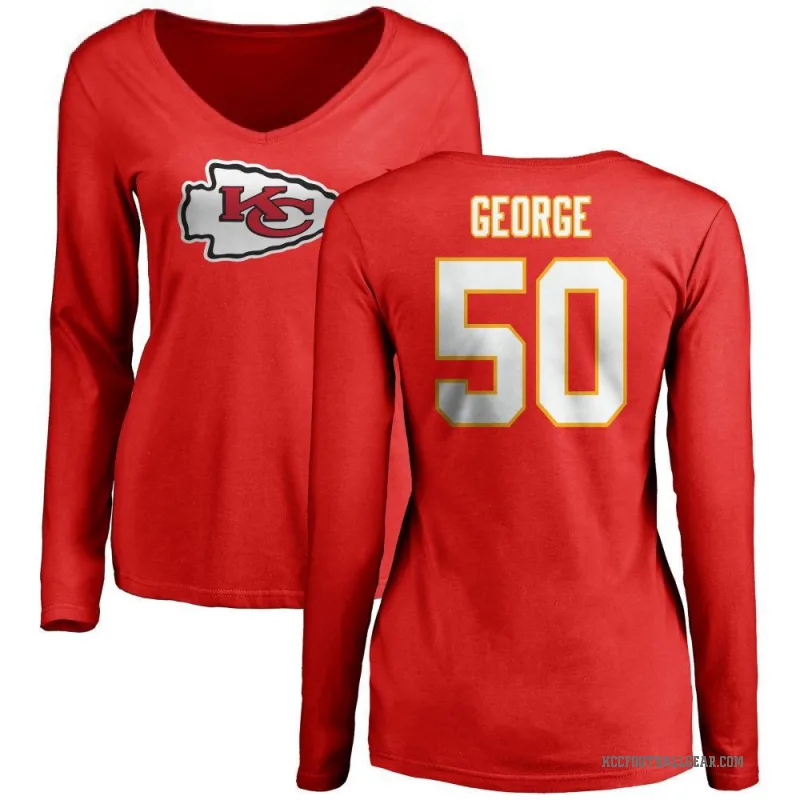 Brandon George Women's Red Kansas City Chiefs Logo Slim Fit Long Sleeve T-Shirt -