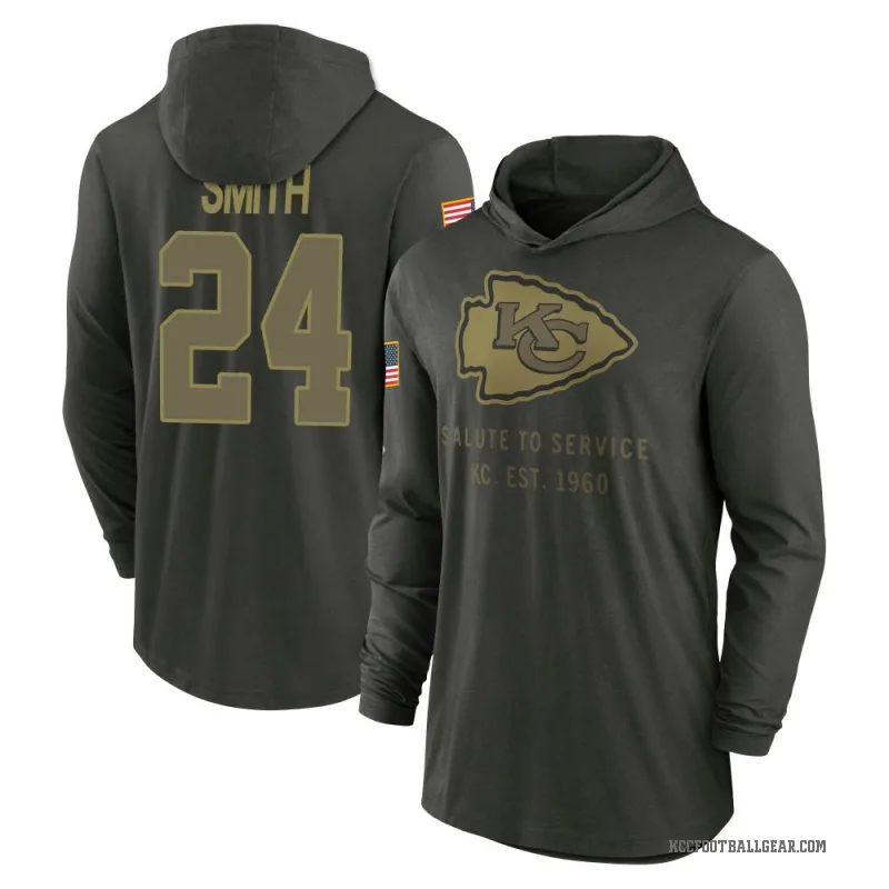 Brashard Smith Men's Green Kansas City Chiefs Forest/ 2025 Salute to Service Sideline Lightweight Hooded Pullover Long Sleeve T-