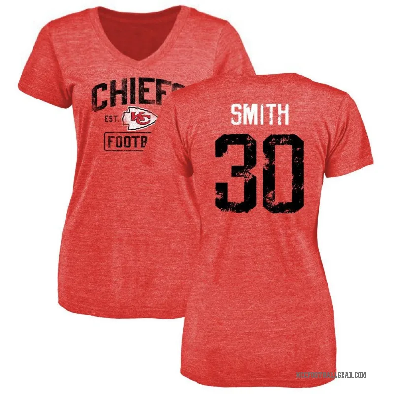 Brashard Smith Women's Red Kansas City Chiefs Distressed V-Neck T-Shirt