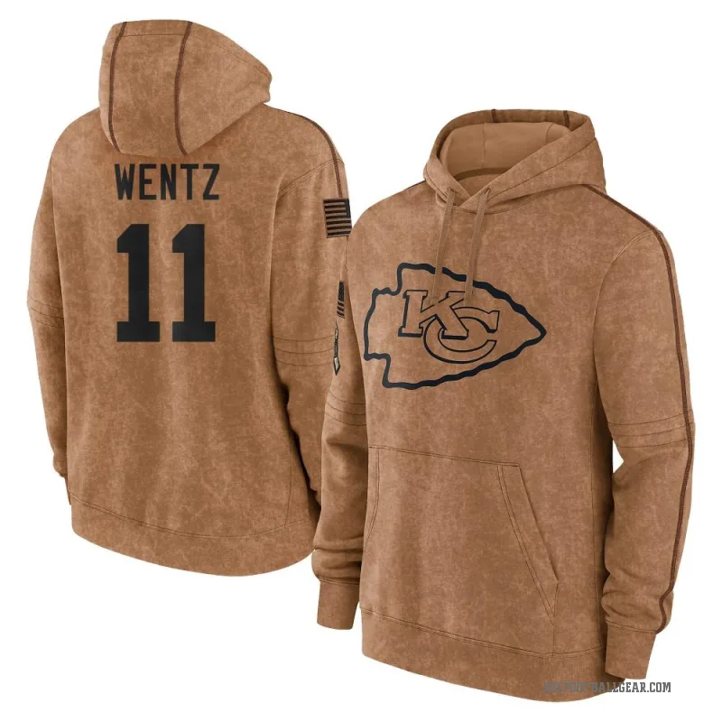 Carson Wentz Youth Brown Kansas City Chiefs 2023 Salute To Service Club Pullover Hoodie