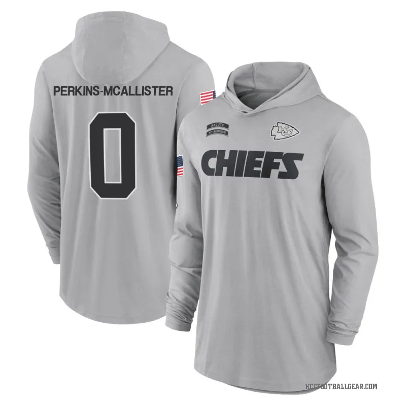 D'Arco Perkins-McAllister Youth Gray Kansas City Chiefs 2024 Salute to Service Lightweight Performance Long Sleeve Hooded T-Shir