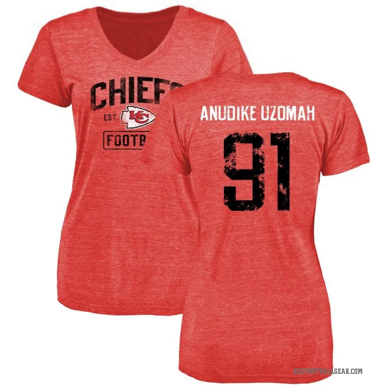 Felix Anudike-Uzomah Women's Red Kansas City Chiefs Distressed V-Neck T-Shirt
