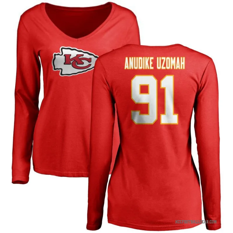 Felix Anudike-Uzomah Women's Red Kansas City Chiefs Logo Slim Fit Long Sleeve T-Shirt -