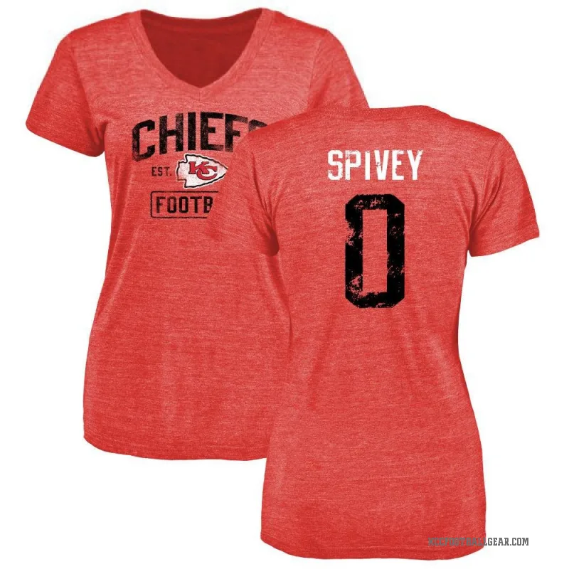 Geor'Quarius Spivey Women's Red Kansas City Chiefs Distressed V-Neck T-Shirt
