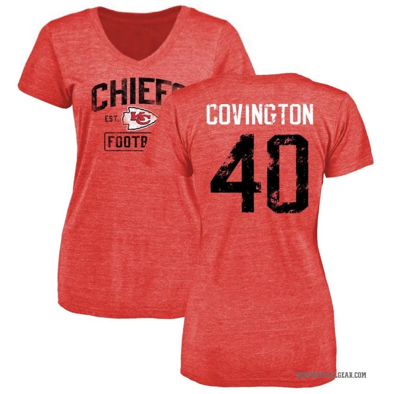 Jacobe Covington Women's Red Kansas City Chiefs Distressed V-Neck T-Shirt