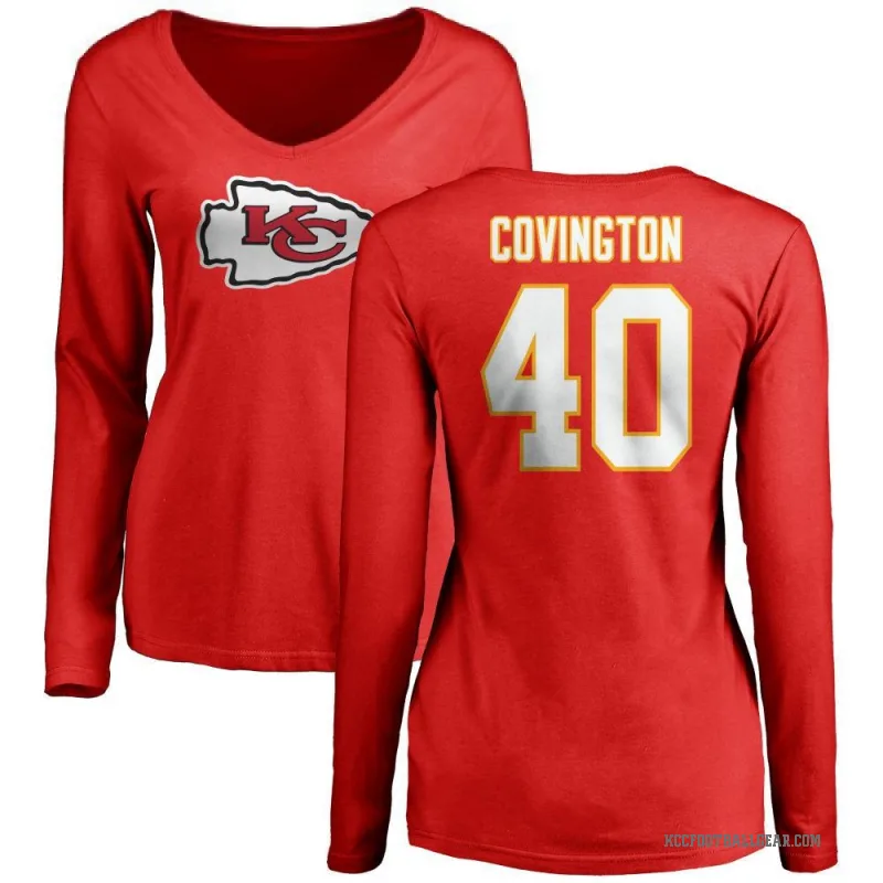 Jacobe Covington Women's Red Kansas City Chiefs Logo Slim Fit Long Sleeve T-Shirt -