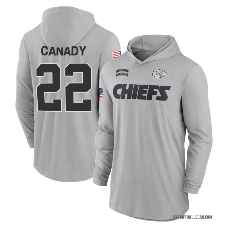 Jadon Canady Men's Gray Kansas City Chiefs 2024 Salute to Service Lightweight Performance Long Sleeve Hooded T-Shirt