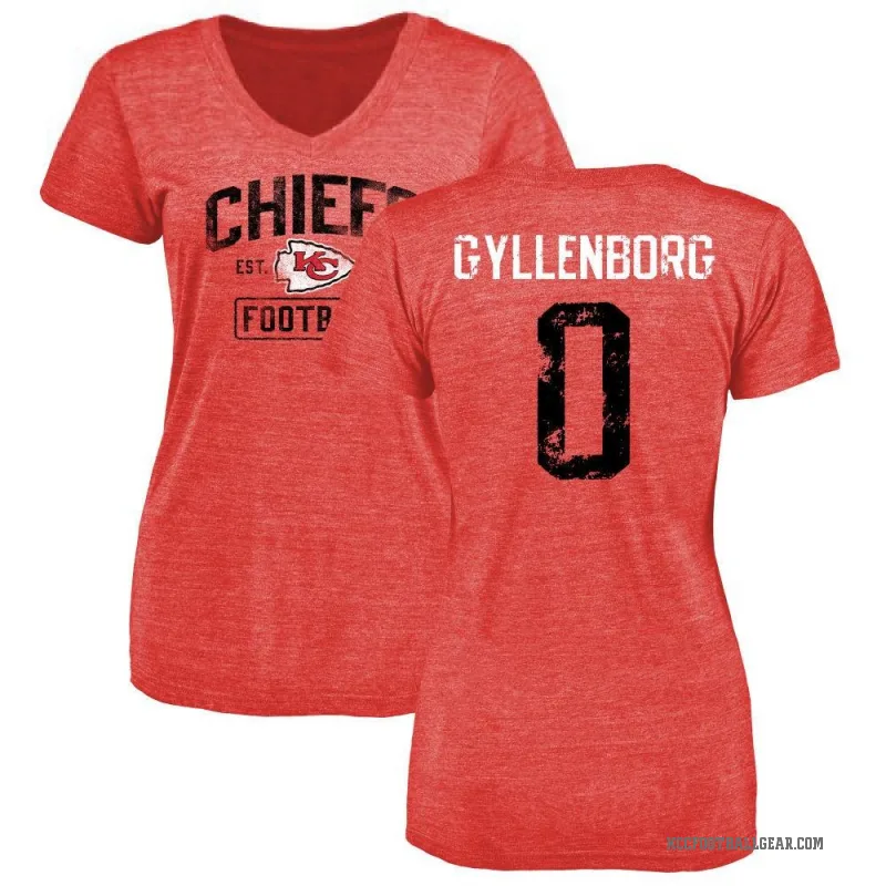 John Michael Gyllenborg Women's Red Kansas City Chiefs Distressed V-Neck T-Shirt