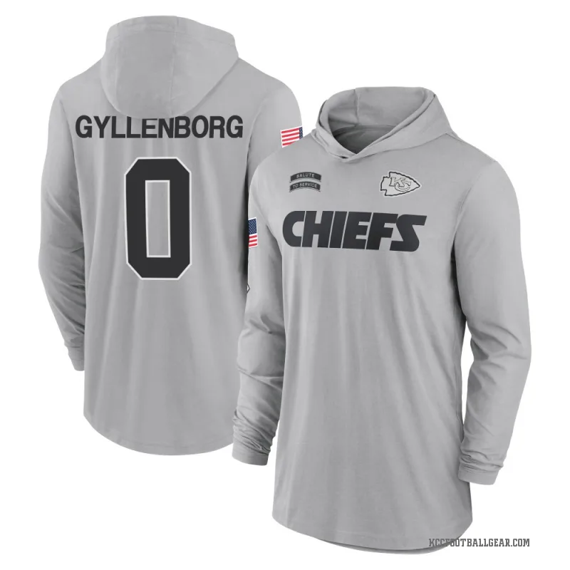John Michael Gyllenborg Youth Gray Kansas City Chiefs 2024 Salute to Service Lightweight Performance Long Sleeve Hooded T-Shirt