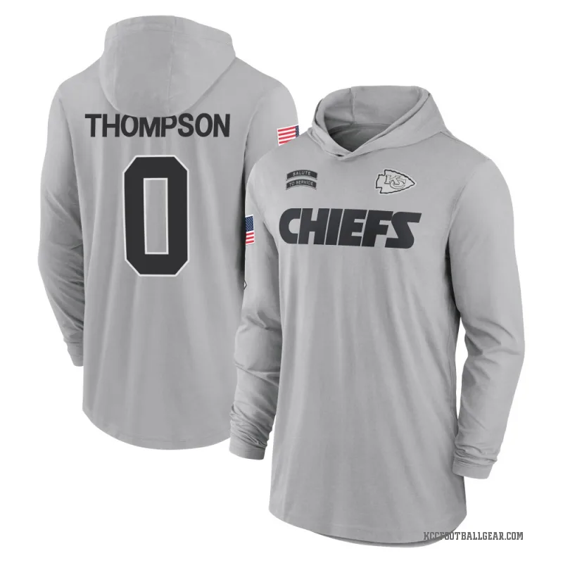 Josh Thompson Youth Gray Kansas City Chiefs 2024 Salute to Service Lightweight Performance Long Sleeve Hooded T-Shirt