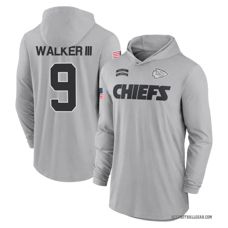 Kenneth Walker III Youth Gray Kansas City Chiefs 2024 Salute to Service Lightweight Performance Long Sleeve Hooded T-Shirt
