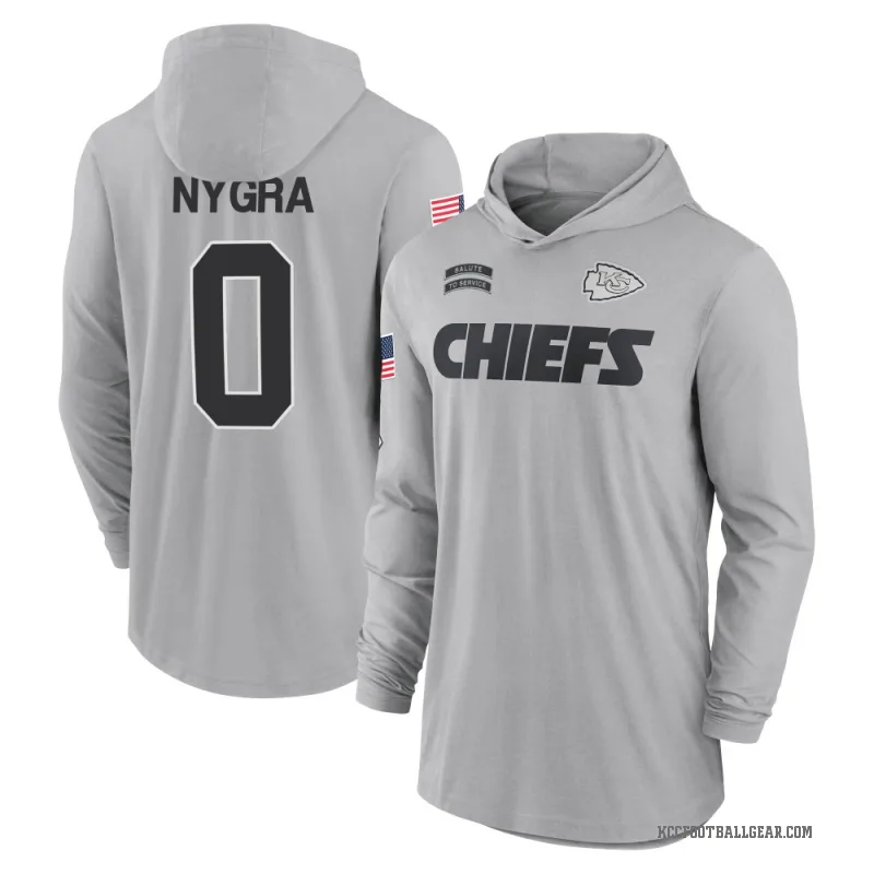 Pete Nygra Men's Gray Kansas City Chiefs 2024 Salute to Service Lightweight Performance Long Sleeve Hooded T-Shirt