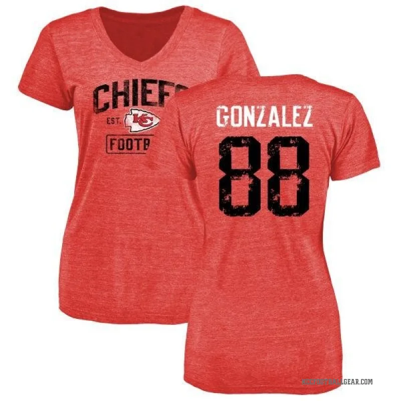Tony Gonzalez Women's Red Kansas City Chiefs Distressed V-Neck T-Shirt