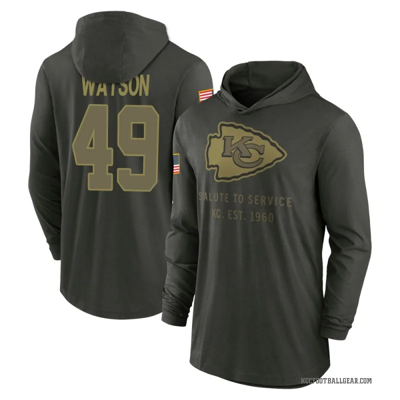 Tre Watson Men's Green Kansas City Chiefs Forest/ 2025 Salute to Service Sideline Lightweight Hooded Pullover Long Sleeve T-Shir
