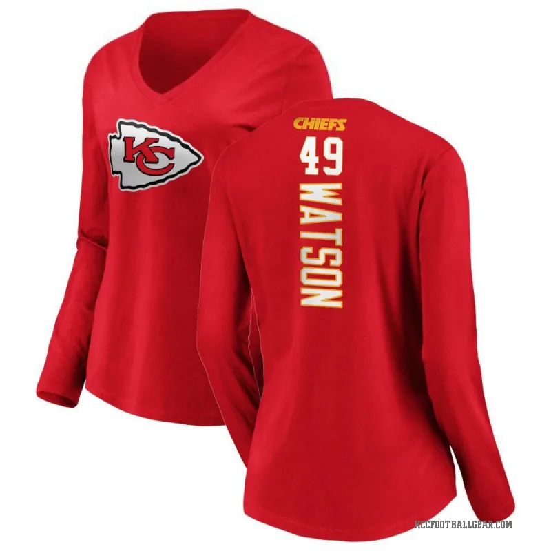Tre Watson Women's Red Kansas City Chiefs Backer Slim Fit Long Sleeve T-Shirt -