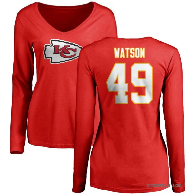 Tre Watson Women's Red Kansas City Chiefs Logo Slim Fit Long Sleeve T-Shirt -