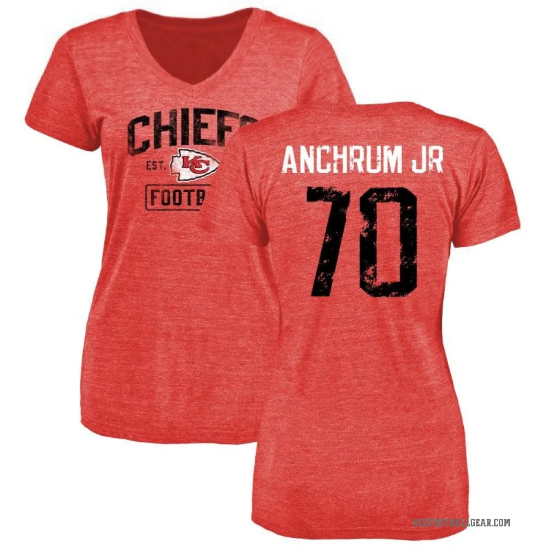 Tremayne Anchrum Jr. Women's Red Kansas City Chiefs Distressed V-Neck T-Shirt